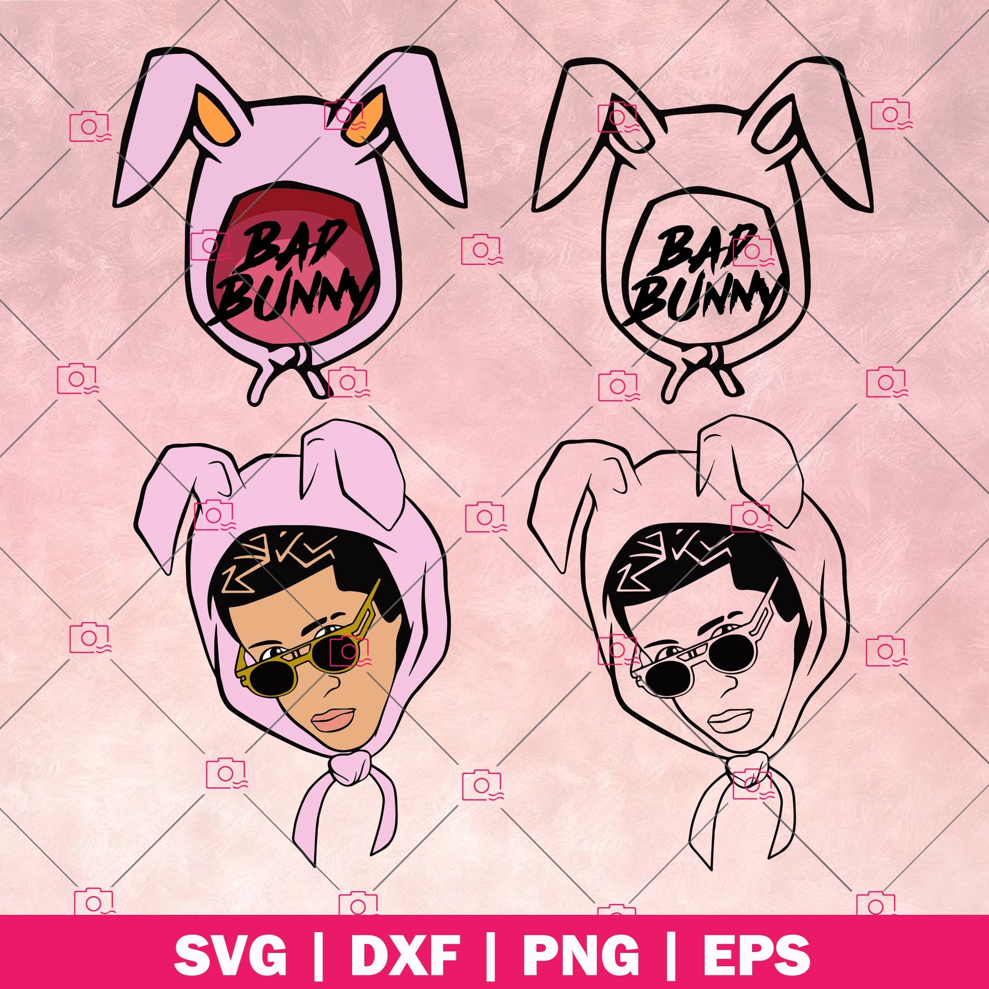 Bad bunny - Bundle logo, Svg Files For Cricut, Dxf, Eps, Png, Cricut Vector, Digital Cut Files, Vector, Human, Face, Male, Glasses