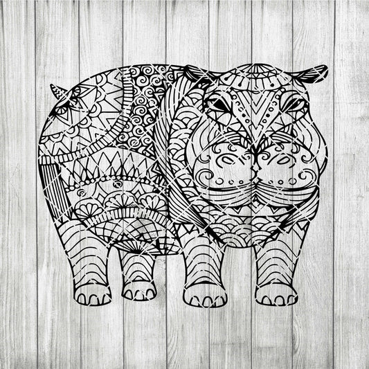 Hippo Mandala Svg Zentangle Hippo Svg Intricate Svg File Cricut Design Svg Mandala Animals Cut Files Digital Mandala SVG cut