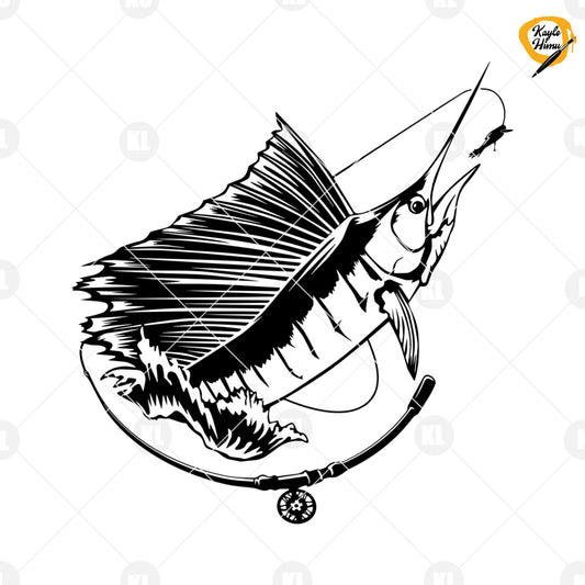 Swordfish Fishing Digital Cut Files Svg, Dxf, Eps, Png, Cricut Vector, Digital Cut Files Download