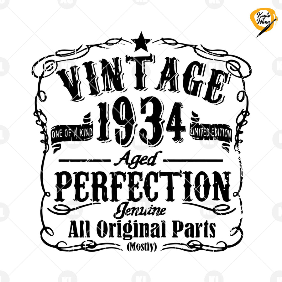 Vintage One Of A Kind 1934 Limited Edition Aged Perfection Digital Cut Files Svg, Dxf, Eps, Png, Cricut Vector, Digital Cut Files Download