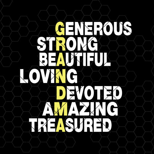 Generous Strong Beautiful Loving Devoted Amazing Treasured SVG Design cut file for Cricut & Silhouette by DoranStars