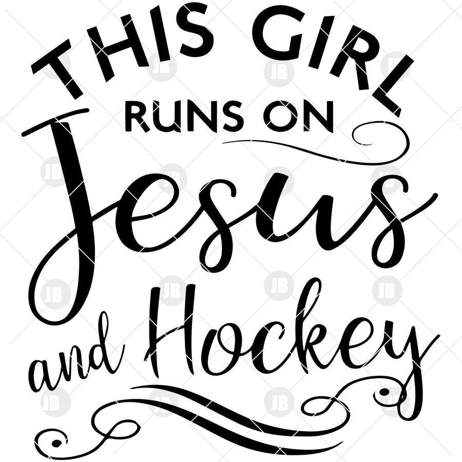 This Girl Runs On Jesus And Hockey Digital Cut Files Svg, Dxf, Eps, Png, Cricut Vector, Digital Cut Files Download